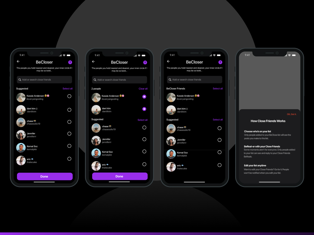 BeCloser: circle creation and sharing flow