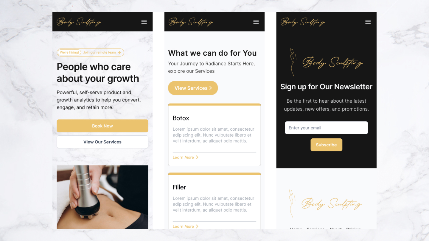 Mobile homepage: adapted layout for smaller screens