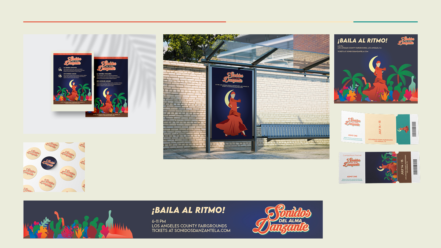 Marketing materials: festival poster, digital posts, and event signage