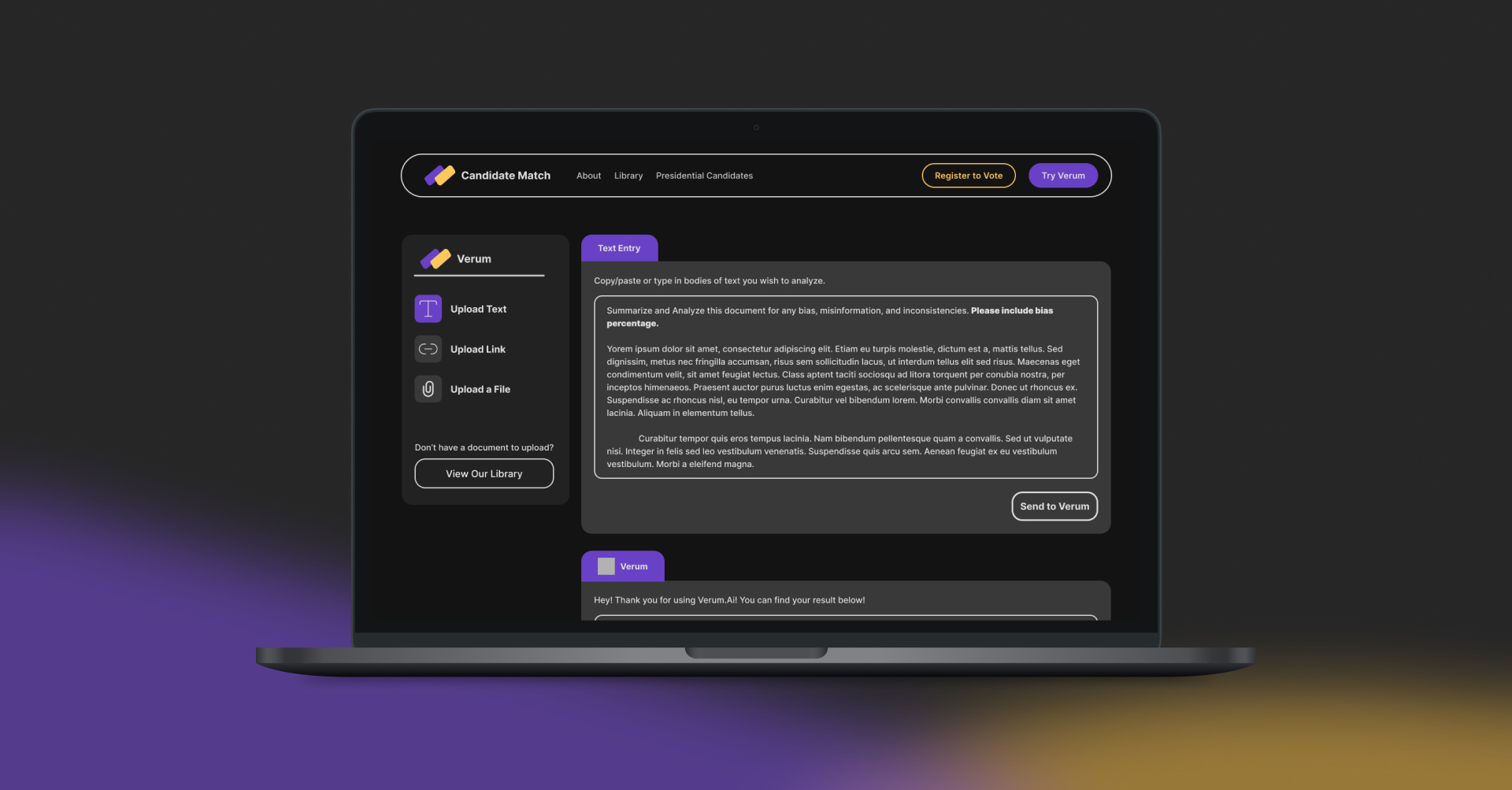 Verum AI — chatbot interface for political bias detection